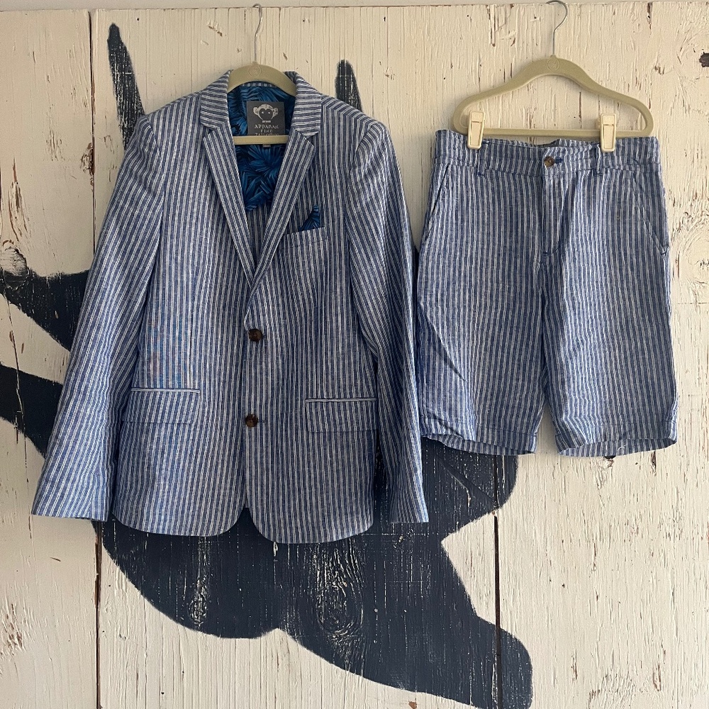 APPAMAN CABANA STRIPE SPORT JACKET & TROUSER SHORTS SZ; 12-14